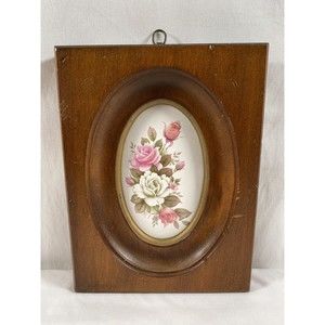 Vintage Oval Berkeley House Handpainted Porcelain Framed Wall Plaques Italy 23S3